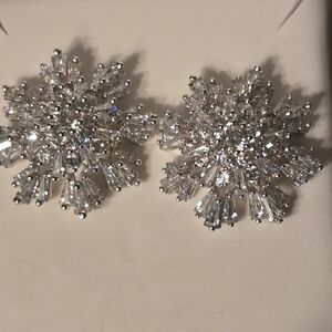 Elegant Silver Snowflake Crystal Post Earrings